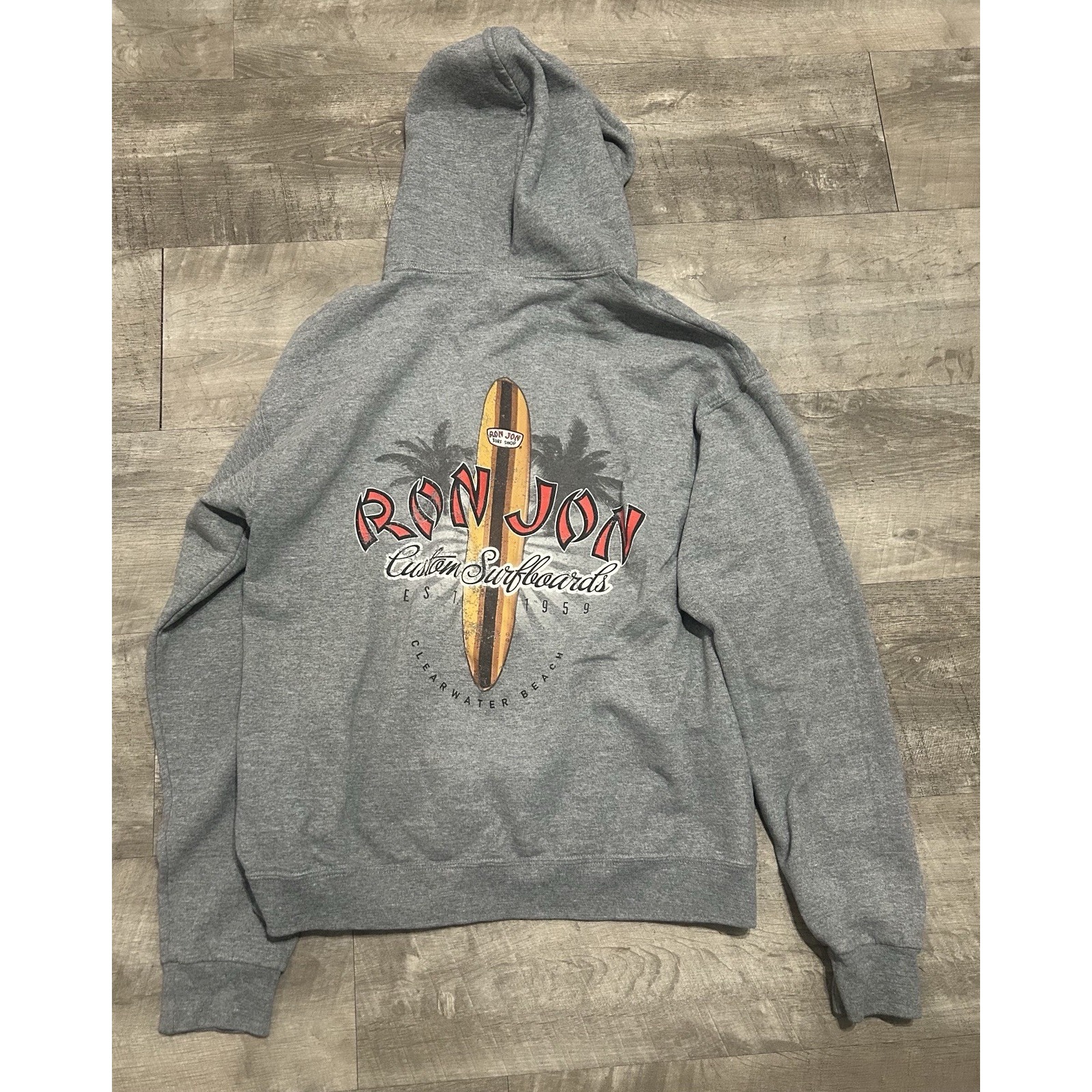 Vtg Ron Jon Surf Shop Mens Medium Gray Hoodie Sweatshirt Clearwater Beach Fl